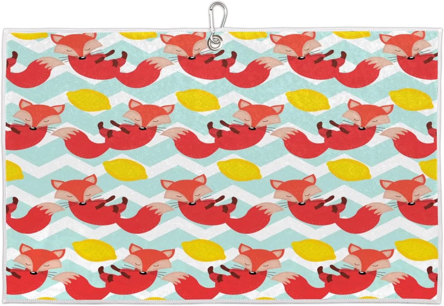 Cartoon Foxes Lemons Golf Towel with Heavy Duty Carabiner Ultra Absorbent Quick Dry Perfect for Cleaning Clubs Balls Gear Essential Golf Accessory for Men Women Kids