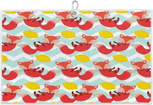 Cartoon Foxes Lemons Golf Towel with Heavy Duty Carabiner Ultra Absorbent Quick Dry Perfect for Cleaning Clubs Balls Gear Essential Golf Accessory for Men Women Kids