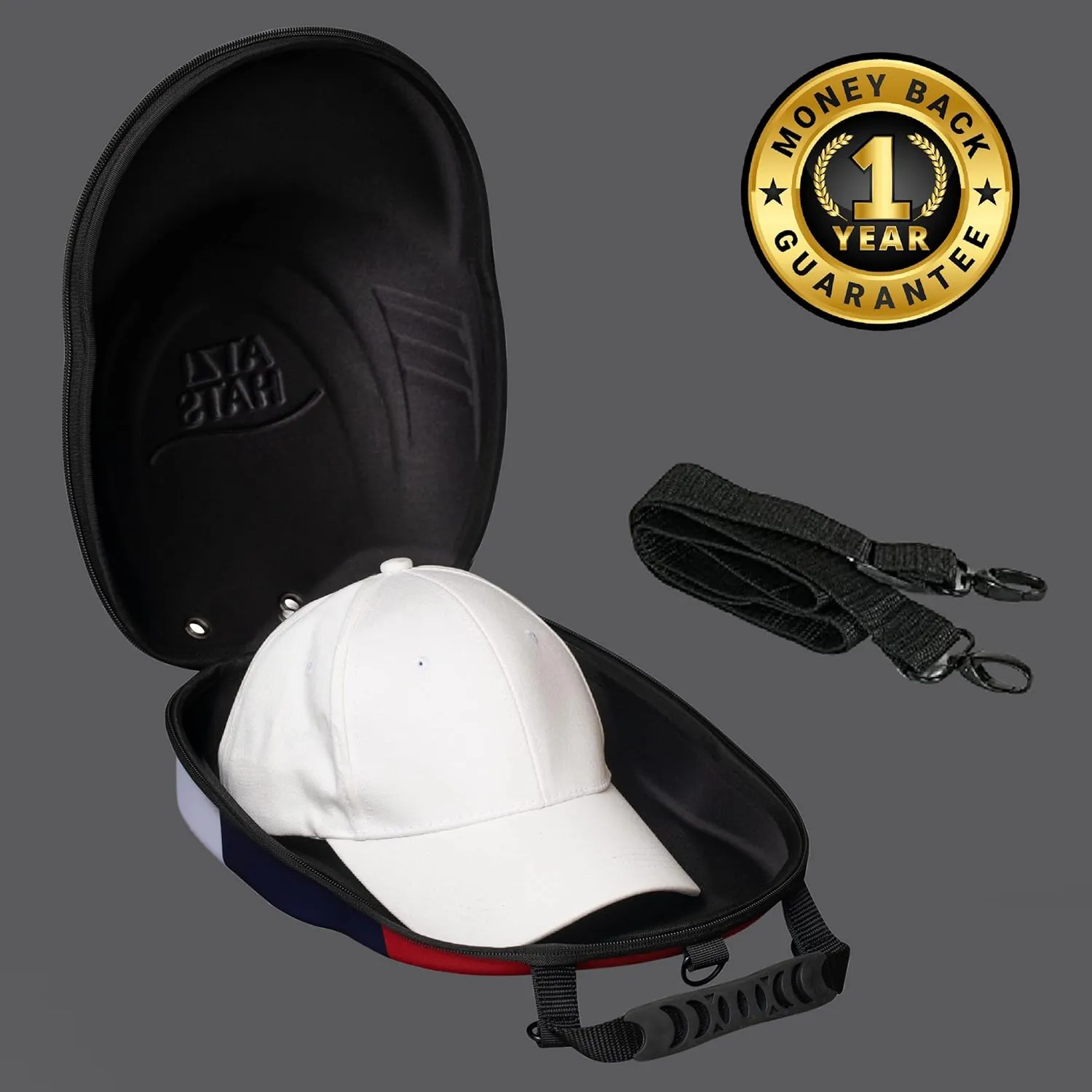 Case for Baseball Caps Hard Travel Hat Case Cap Carrier Hats Storage Box Shoulder Strap Carabiner Fits 6 Hats