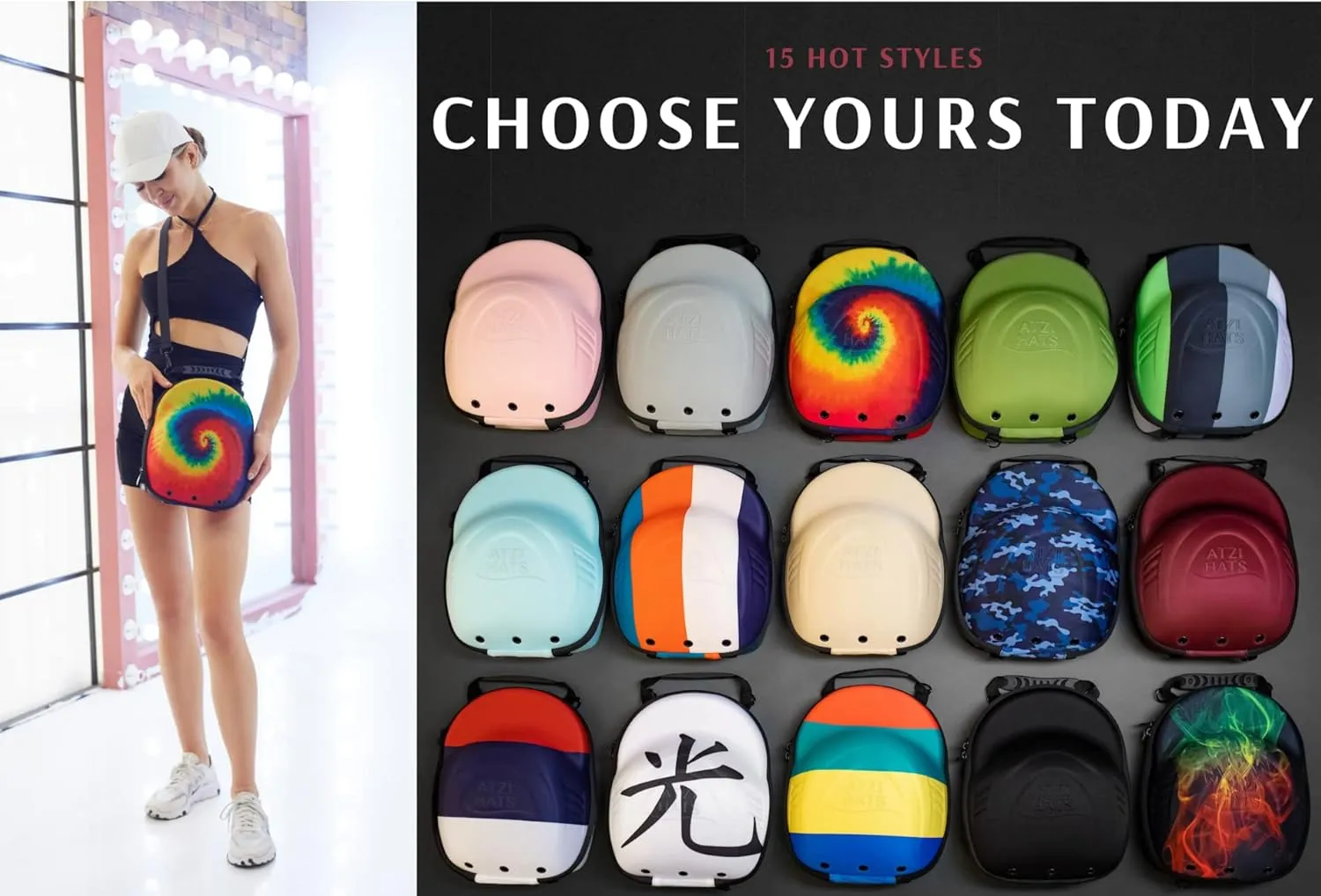 Case for Baseball Caps Hard Travel Hat Case Cap Carrier Hats Storage Box Shoulder Strap Carabiner Fits 6 Hats