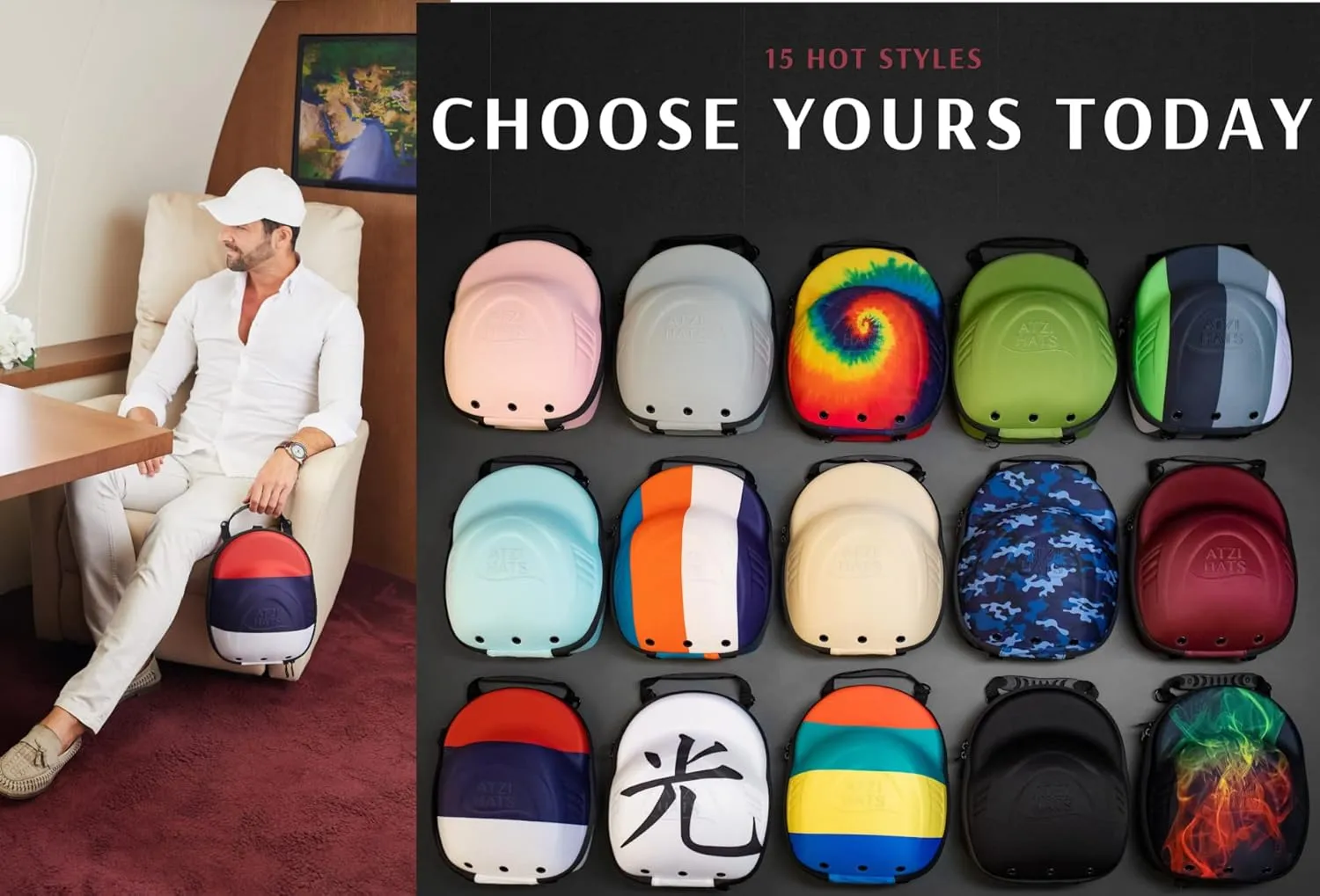 Case for Baseball Caps Hard Travel Hat Case Cap Carrier Hats Storage Box Shoulder Strap Carabiner Fits 6 Hats