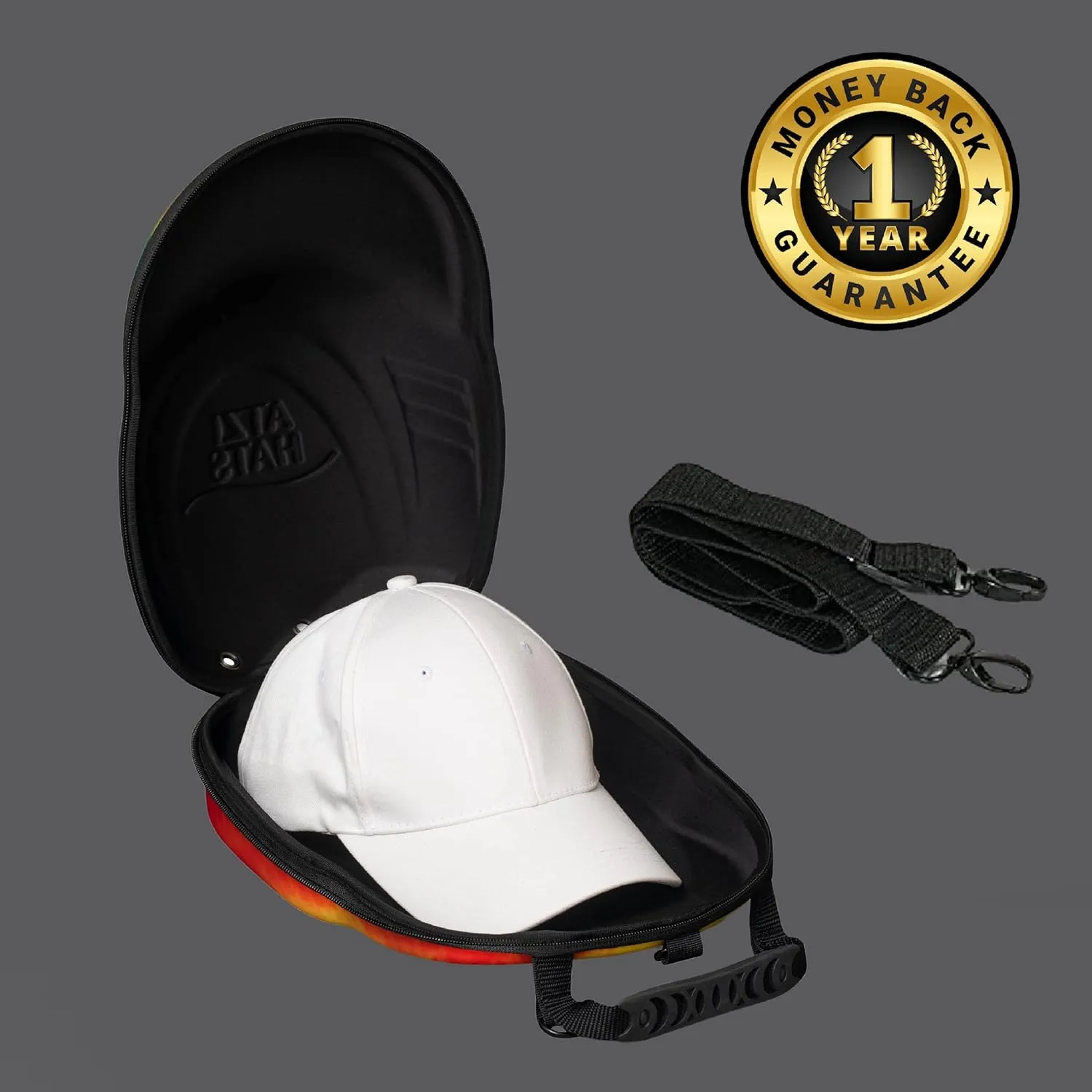 Case for Baseball Caps Hard Travel Hat Case Cap Carrier Hats Storage Box Shoulder Strap Carabiner Fits 6 Hats