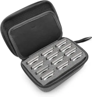 CASEMATIX Hair Clipper Guard Blade Holder Case For Barbers and Stylist Compatible with 12 Metal Andis, Oster, Wahl, Babyliss Detachable Clippers Metal Guards - Blade Storage Case Only
