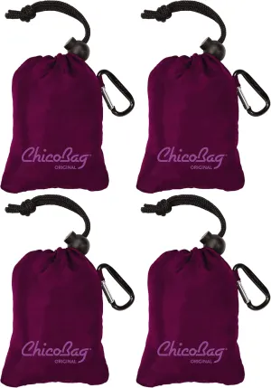 ChicoBag Original Compact Reusable Grocery Bag w/Attached Pouch and Carabiner Clip | Perfect for Shopping, Travel, Organization | Eco-Conscious Packable Tote | Boysenberry (Pack of 4)