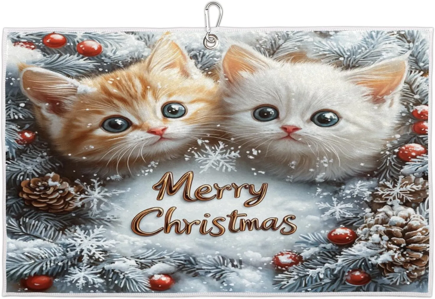 Christmas Snow Berry Cats Golf Towel with Heavy Duty Carabiner Clip Quick Dry Ultra Absorbent Club Ball Cleaning Towel Golf Accessories for Men Women