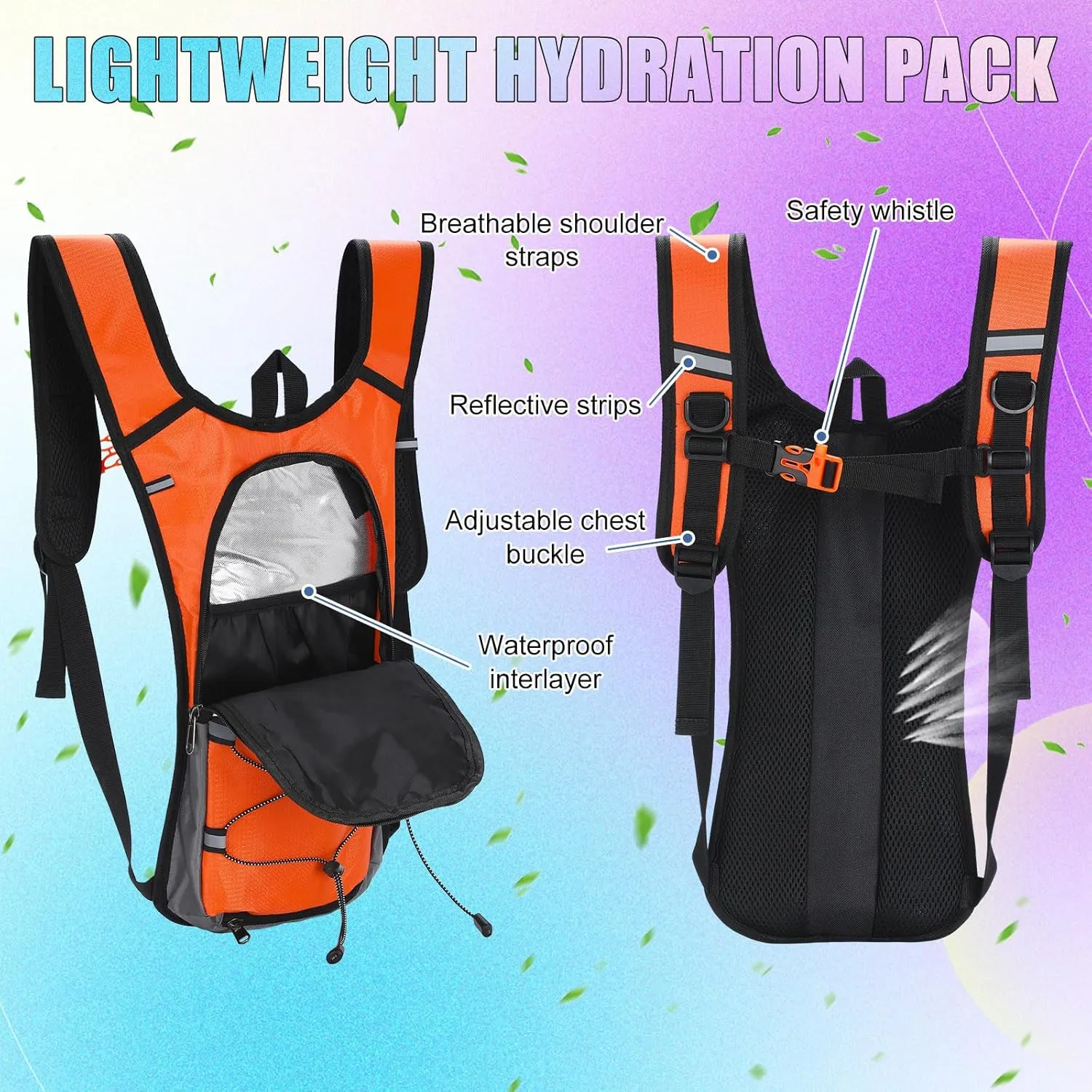 Chunful 4 Water Backpack Running Hydration Pack with 2L Hiking Water Bladder Pack for Musical Festival Essential Women Men Running Cycling Climbing Hiking, 4 Color