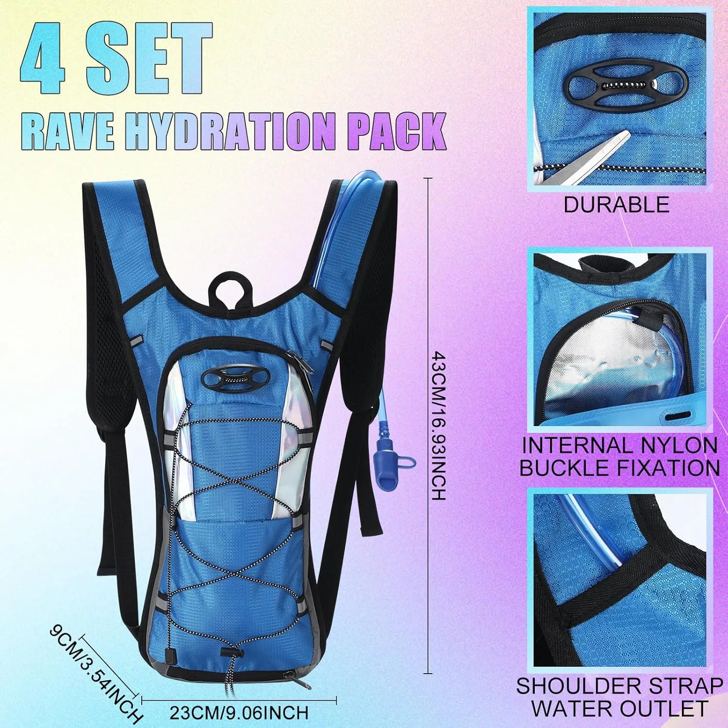 Chunful 4 Water Backpack Running Hydration Pack with 2L Hiking Water Bladder Pack for Musical Festival Essential Women Men Running Cycling Climbing Hiking, 4 Color