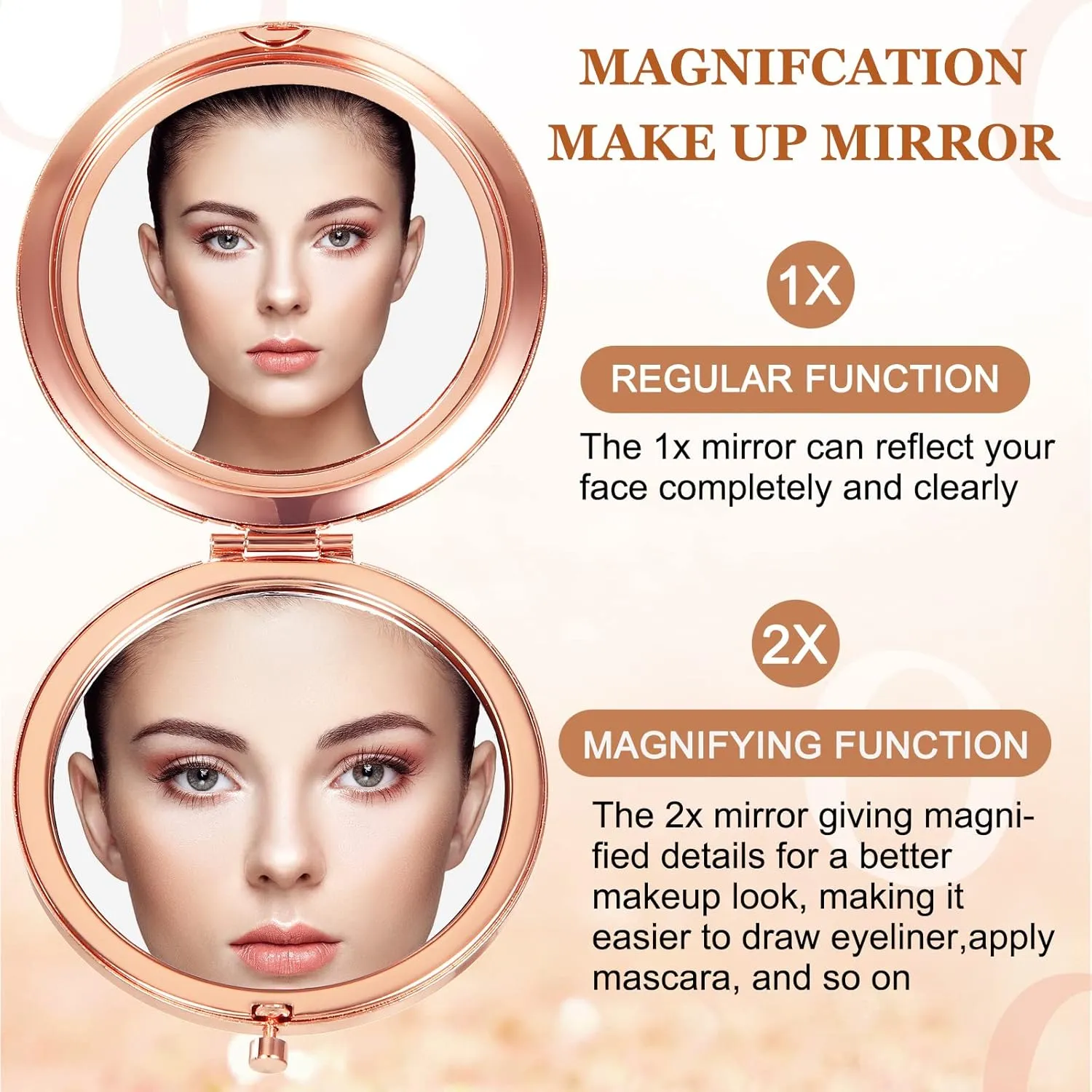 Cindeer 12 Pcs Small Compact Mirror Folding Pocket Makeup Round Hand Held Cosmetic Magnifying Compact Rhinestone Mirror with 1X/2X Magnification for Women Girls Travel (Blended Colors)