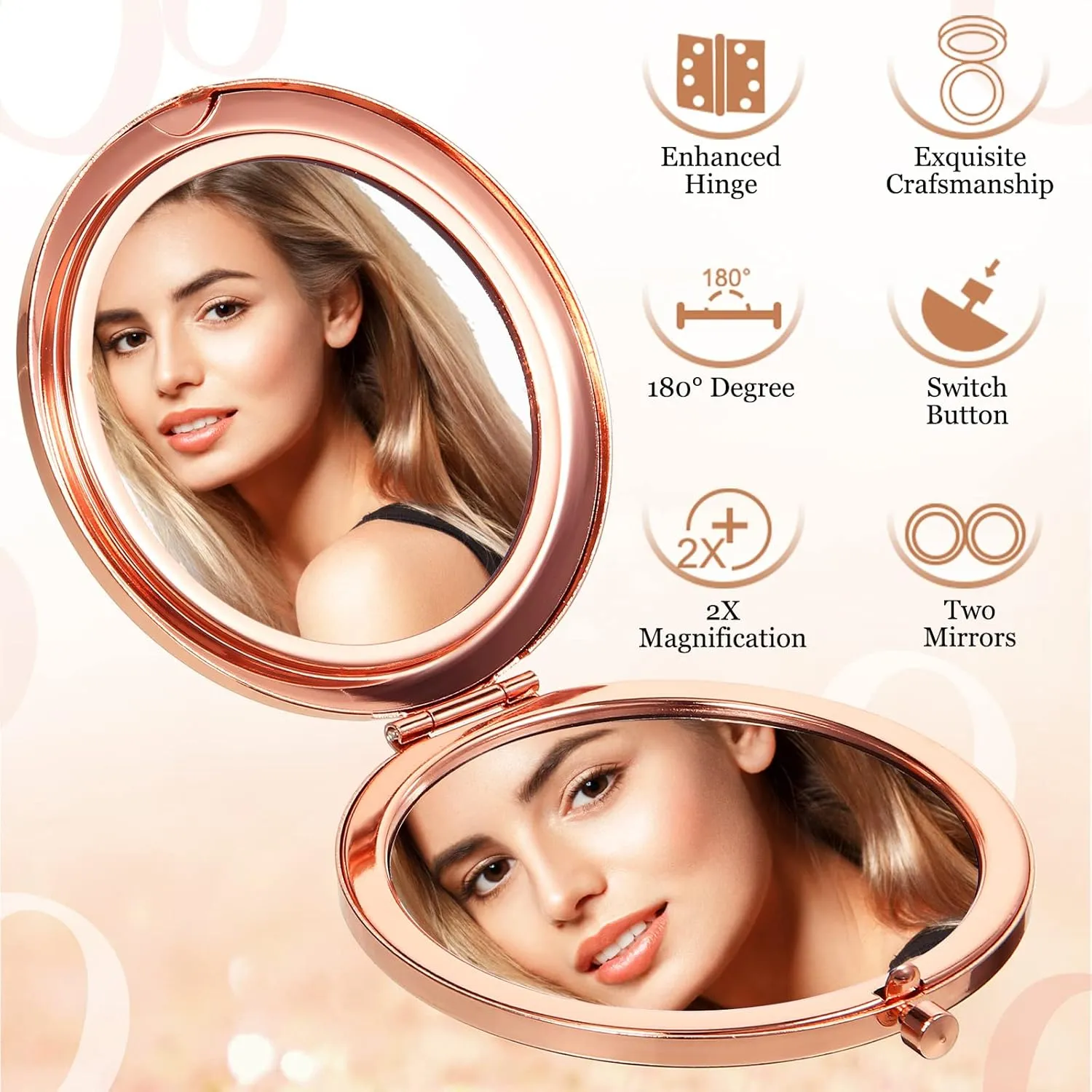 Cindeer 12 Pcs Small Compact Mirror Folding Pocket Makeup Round Hand Held Cosmetic Magnifying Compact Rhinestone Mirror with 1X/2X Magnification for Women Girls Travel (Blended Colors)