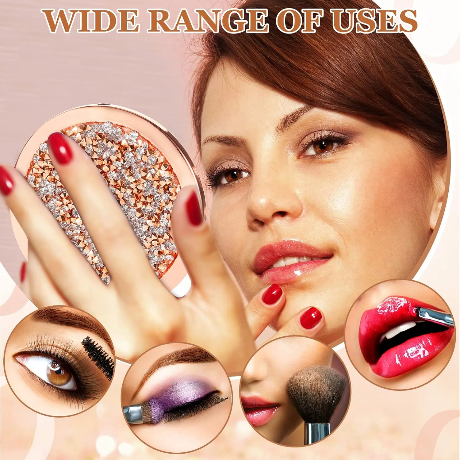 Cindeer 12 Pcs Small Compact Mirror Folding Pocket Makeup Round Hand Held Cosmetic Magnifying Compact Rhinestone Mirror with 1X/2X Magnification for Women Girls Travel (Blended Colors)