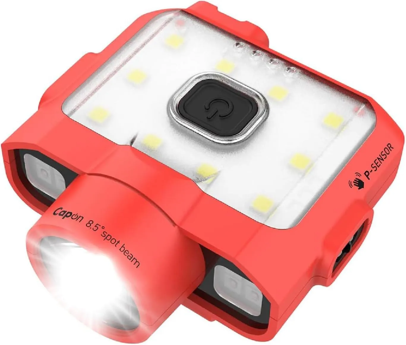 Claymore Capon 120D (Red) - Rechargeable Cap Light with Motion Sensor, Multi-Purpose Clip-On, Focus Mode for Enhanced Light Distance. 3 Lighting Modes, 380 Lumens, Dust and Waterproof.