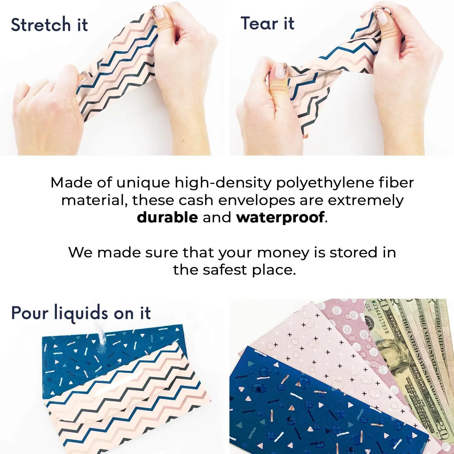 Clever Fox Cash Envelopes for Budgeting System – Budget Envelopes for Cash Budgeting and Saving, Tear and Water Resistant, Includes Carry Pouch & 12 Expense Tracking Budget Sheets, 12 Pack - Chic