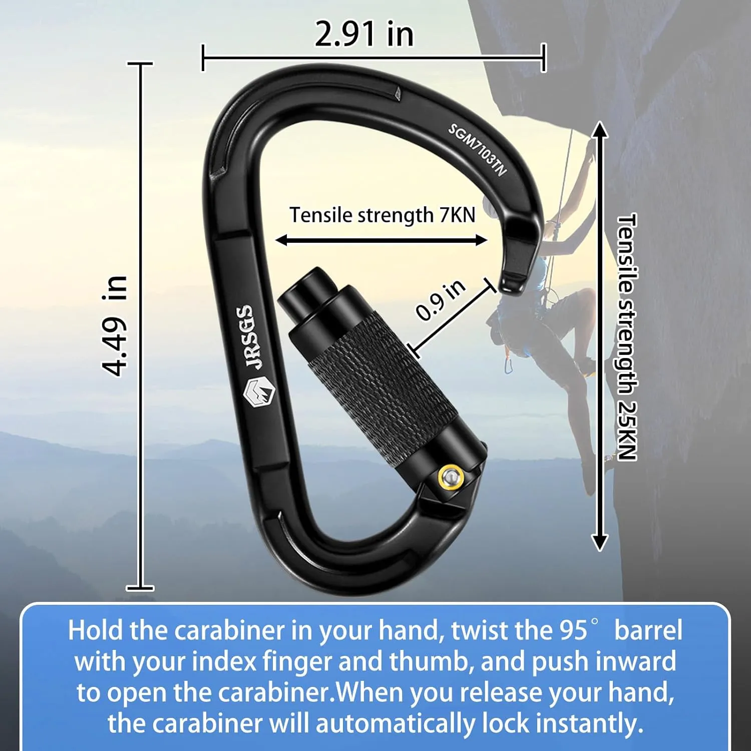 Climbing Carabiner 25KN Large Carabiner Clip Auto Locking Carabiner Obtained UIAA Certification Heavy Duty Carabiners Suitable for Rock Climbing, Camping, Gym,Rescue