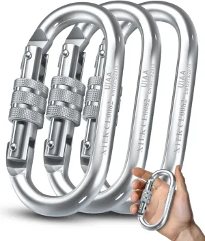 Climbing Carabiner – UIAA CE Rated 25kN/5620LB – Heavy Duty Twist Locking Carabiner Clip - Industrial Strength Large Steel Oval Carabiners - Rock Climbing Caribeener Clips for Rigging, Ropes