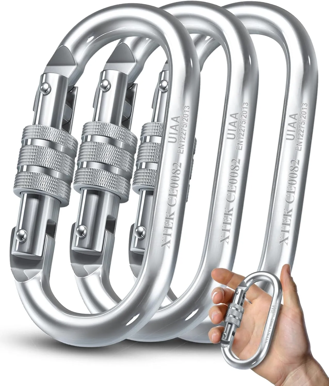 Climbing Carabiner – UIAA CE Rated 25kN/5620LB – Heavy Duty Twist Locking Carabiner Clip - Industrial Strength Large Steel Oval Carabiners - Rock Climbing Caribeener Clips for Rigging, Ropes