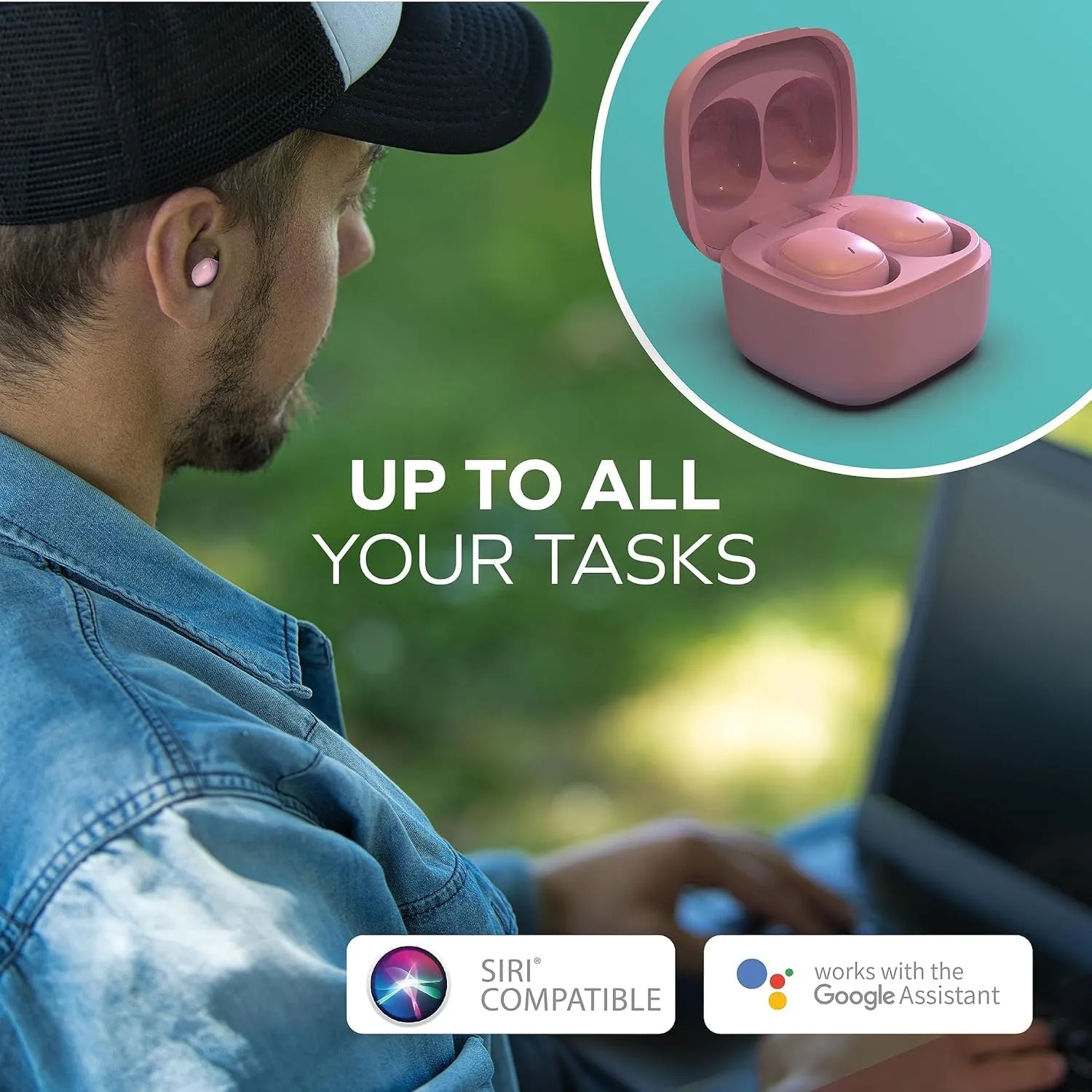 Coby Mini True Wireless Earbuds, Worlds Smallest Wireless Ear Buds, Lightweight in-Ear Headphones & Case, Built-in Mic | Bluetooth Headphones 12-HR Play (Pink)