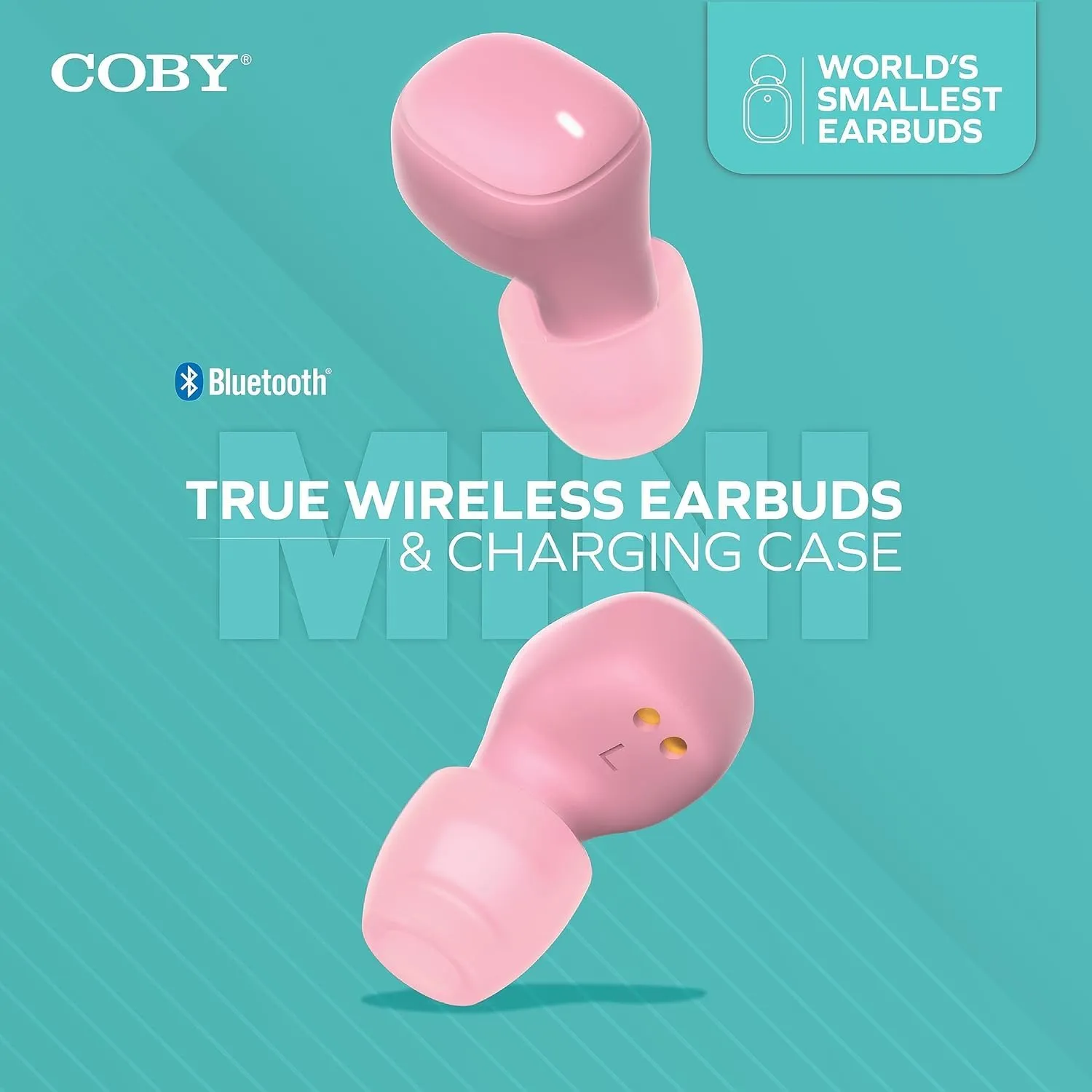 Coby Mini True Wireless Earbuds, Worlds Smallest Wireless Ear Buds, Lightweight in-Ear Headphones & Case, Built-in Mic | Bluetooth Headphones 12-HR Play (Pink)
