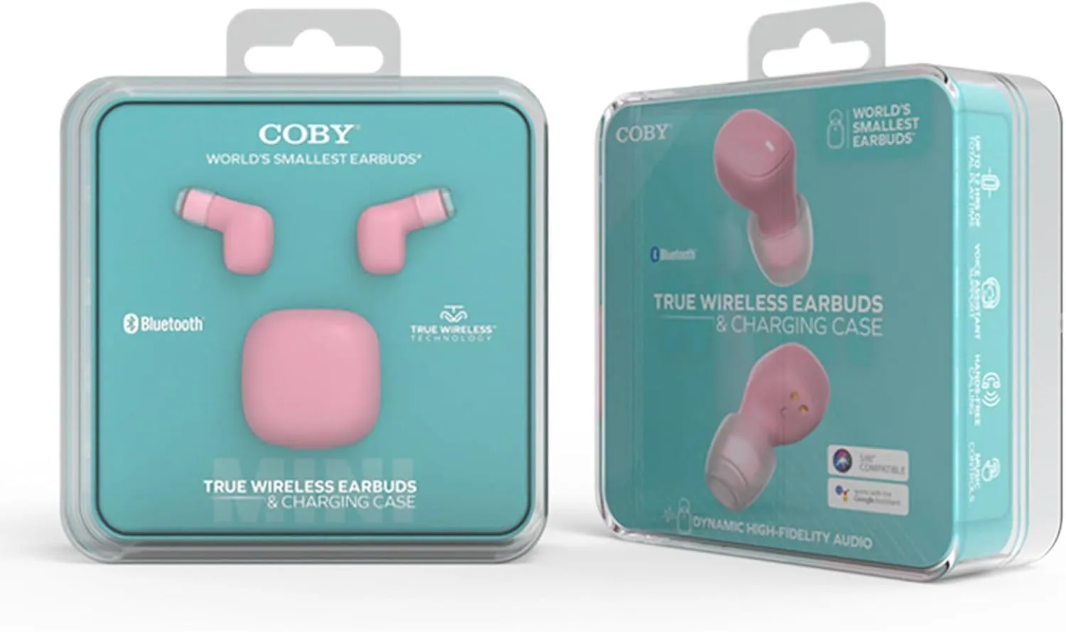 Coby Mini True Wireless Earbuds, Worlds Smallest Wireless Ear Buds, Lightweight in-Ear Headphones & Case, Built-in Mic | Bluetooth Headphones 12-HR Play (Pink)