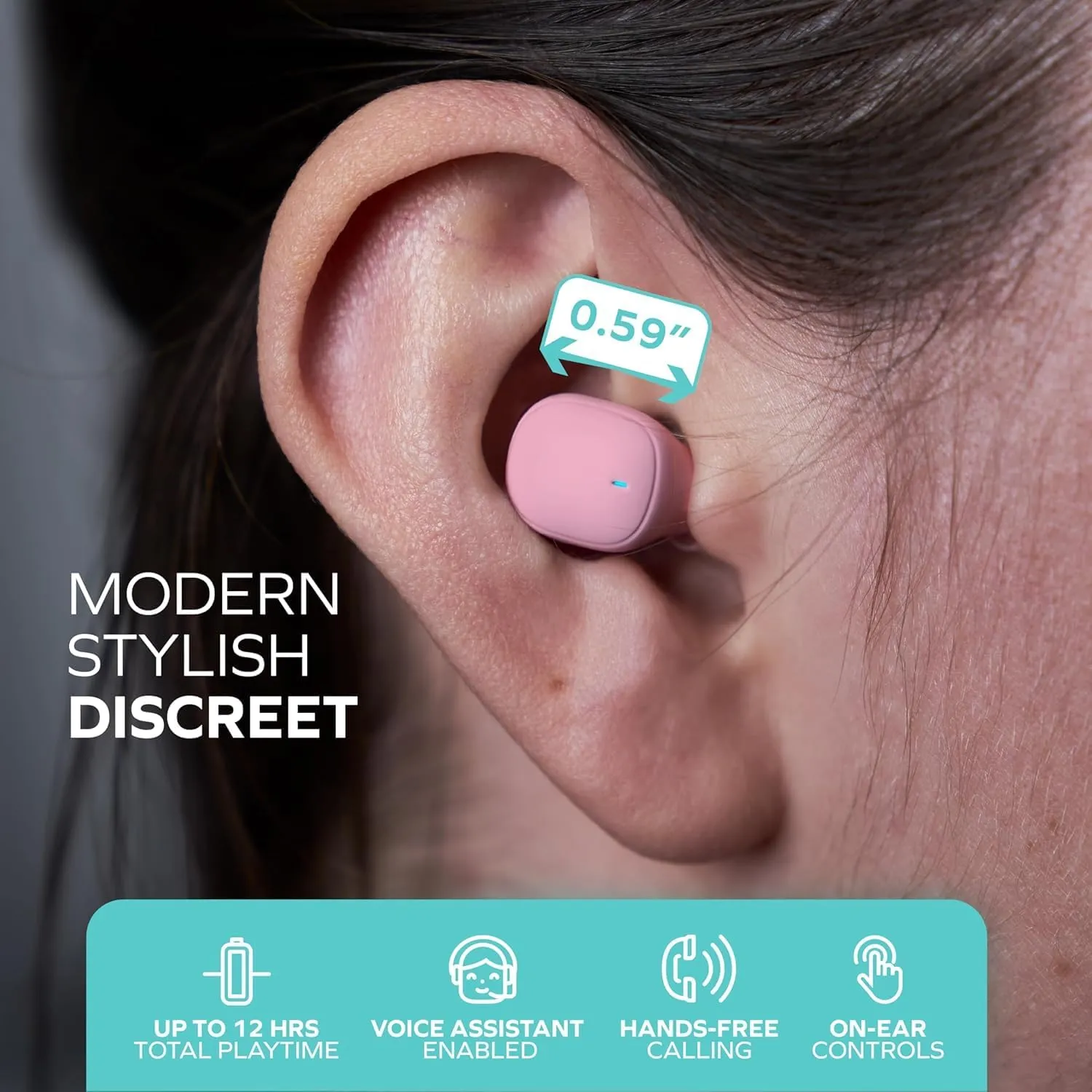 Coby Mini True Wireless Earbuds, Worlds Smallest Wireless Ear Buds, Lightweight in-Ear Headphones & Case, Built-in Mic | Bluetooth Headphones 12-HR Play (Pink)
