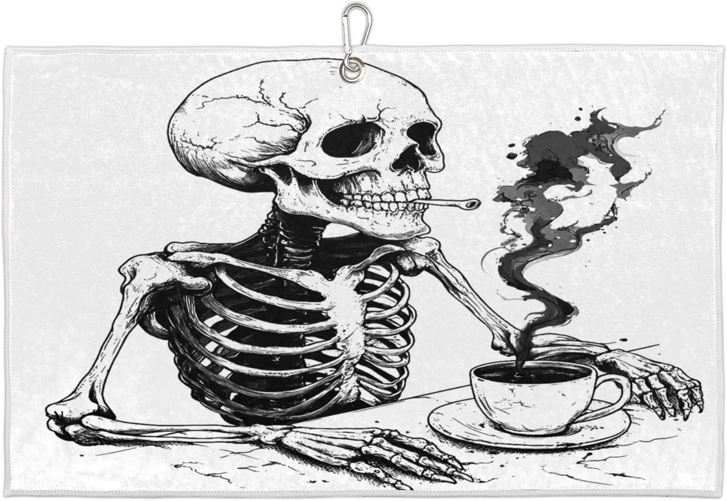 Coffee Skeleton Golf Towel with Heavy Duty Carabiner Clip Quick Dry Ultra Absorbent Club Ball Cleaning Towel Golf Accessories for Men Women