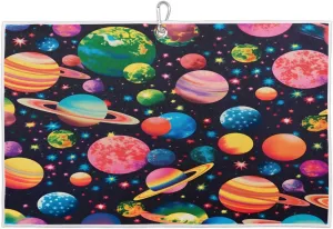 Colourful Planet Abstract Golf Towel with Heavy Duty Carabiner Clip Quick Dry Ultra Absorbent Club Ball Cleaning Towel Golf Accessories for Men Women