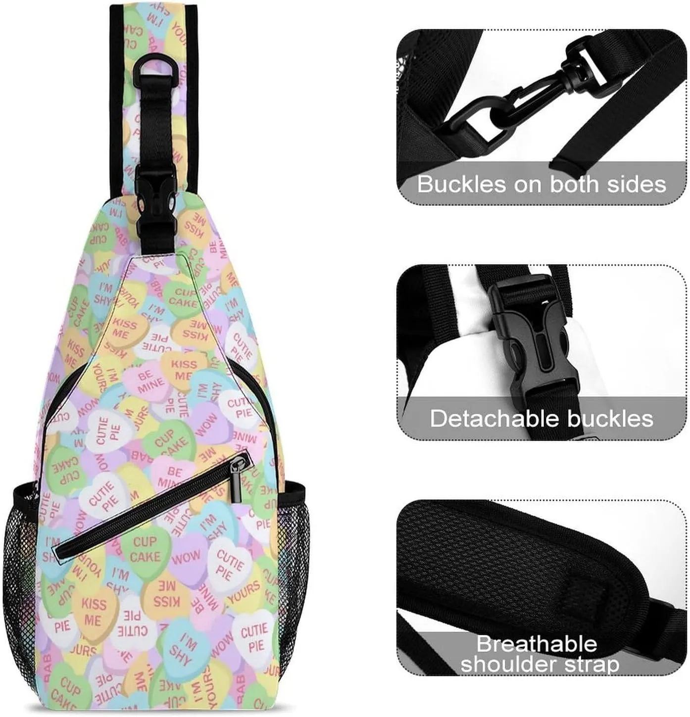 Conversation Candy Heart A Spacious And Large Capacity Portable Adjustable Chest Bag
