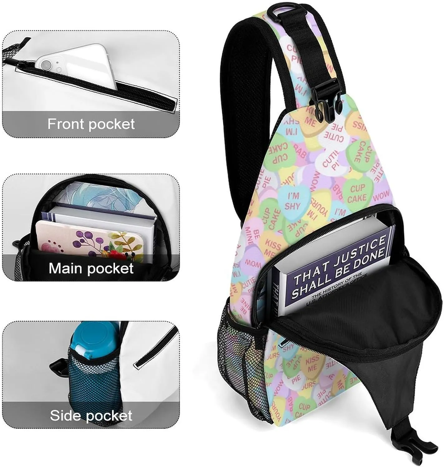 Conversation Candy Heart A Spacious And Large Capacity Portable Adjustable Chest Bag