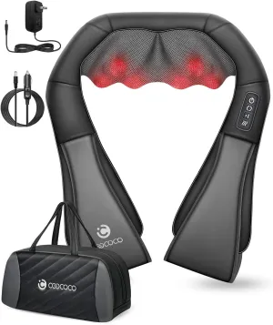 CooCoCo Shiatsu Neck & Back Massager with Heat, Gifts for Him Men, Corded Electric Deep Tissue 3D Kneading Pillow, Massager for Neck and Shoulder Pain Relief, Home, Office, Car Use