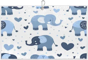 Cute Abstract Elephant Love Silhouette Golf Towel with Heavy Duty Carabiner Clip Quick Dry Ultra Absorbent Club Ball Cleaning Towel Golf Accessories for Men Women