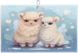 Cute Alpacas Love Golf Towel with Heavy Duty Carabiner Clip Quick Dry Ultra Absorbent Club Ball Cleaning Towel Golf Accessories for Men Women