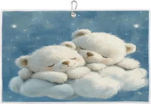 Cute Animal Sleeping Golf Towel with Heavy Duty Carabiner Ultra Absorbent Quick Dry Perfect for Cleaning Clubs Balls Gear Essential Golf Accessory for Men Women Kids