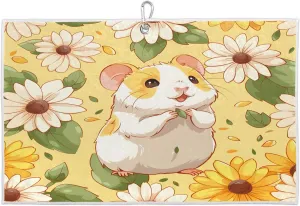 Cute Hamster Yellow Flower Golf Towel with Heavy Duty Carabiner Ultra Absorbent Quick Dry Perfect for Cleaning Clubs Balls Gear Essential Golf Accessory for Men Women Kids