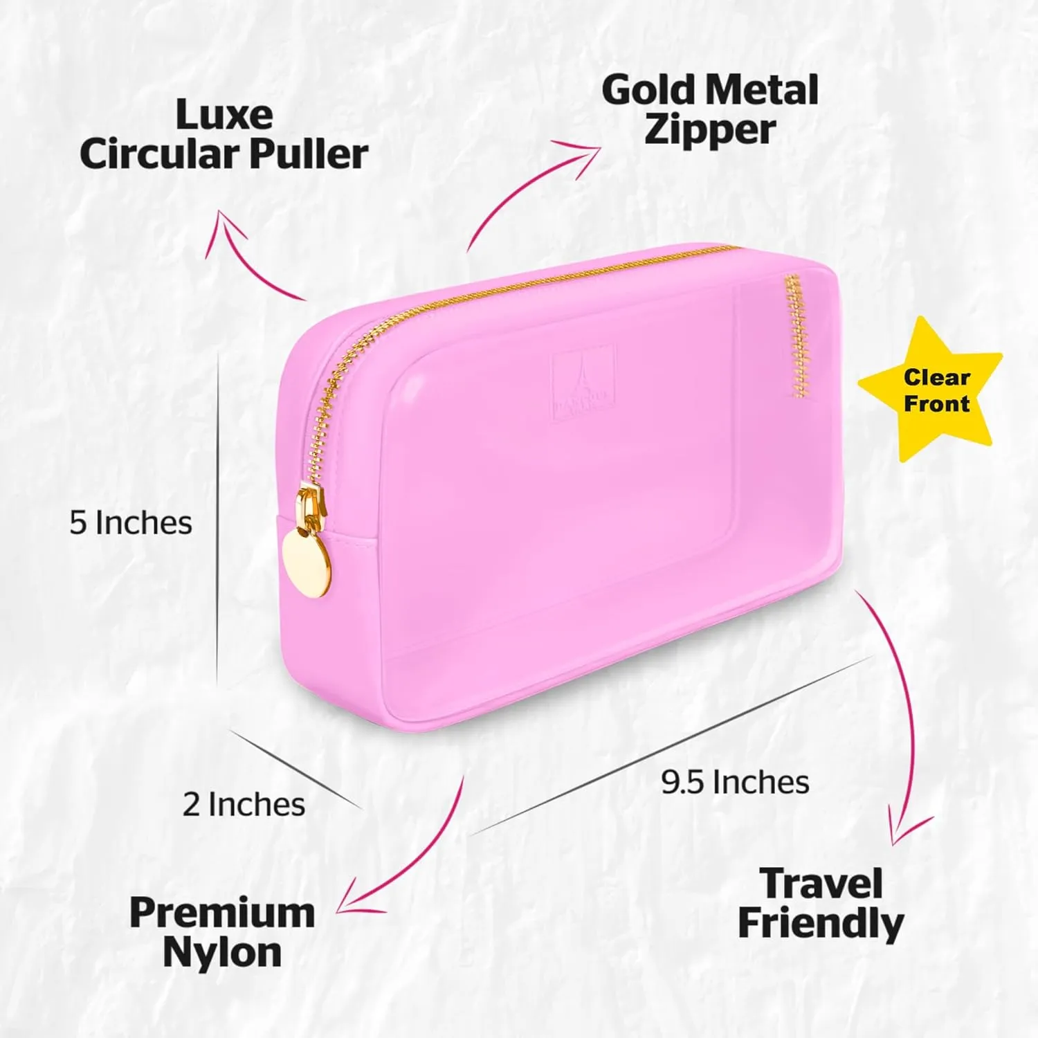 DANCOUR Small Clear Makeup Bag – Mini Cosmetic Pouch for Purse, Light Pink Travel Bag, Compact Clear Pouch for Cosmetics, Mini Purse Organizer