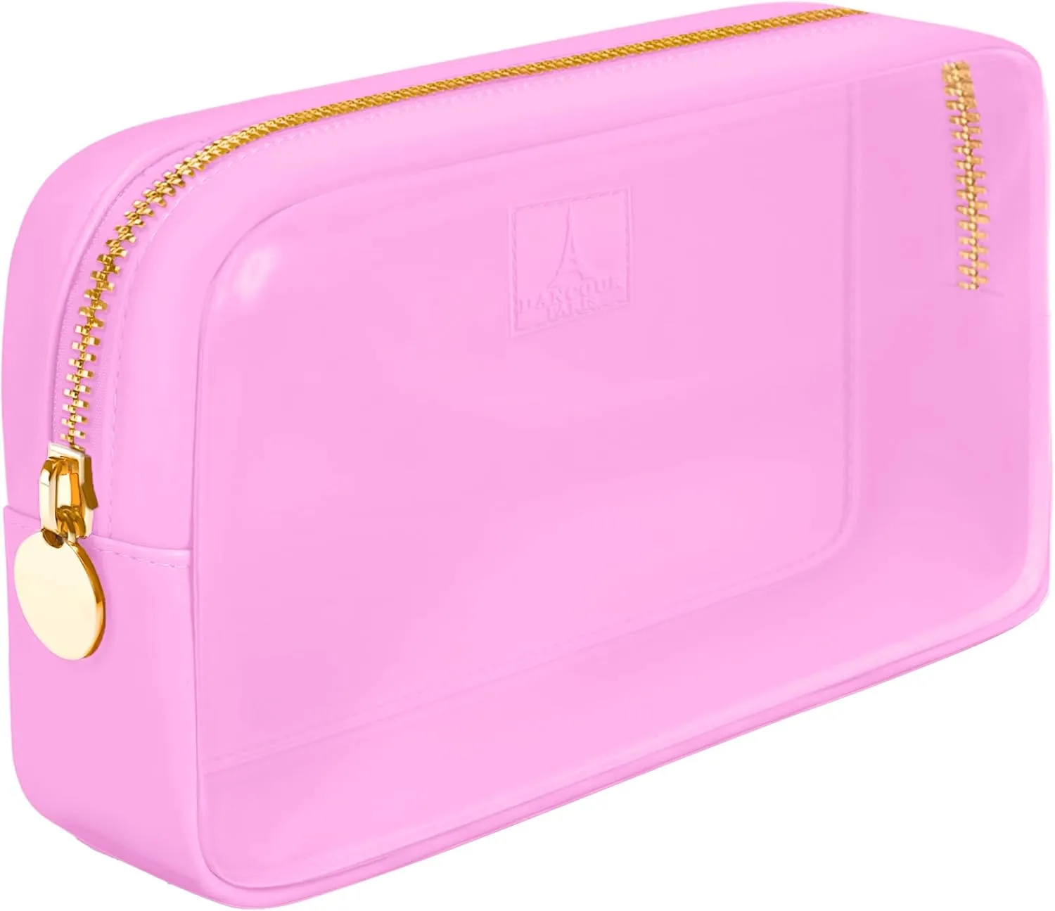 DANCOUR Small Clear Makeup Bag – Mini Cosmetic Pouch for Purse, Light Pink Travel Bag, Compact Clear Pouch for Cosmetics, Mini Purse Organizer