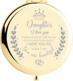 Daughter Gifts Compact Mirror for Daughter from Dad Mom, Daughter Birthday Gifts for Daughter Engraved Makeup Mirror for Daughter