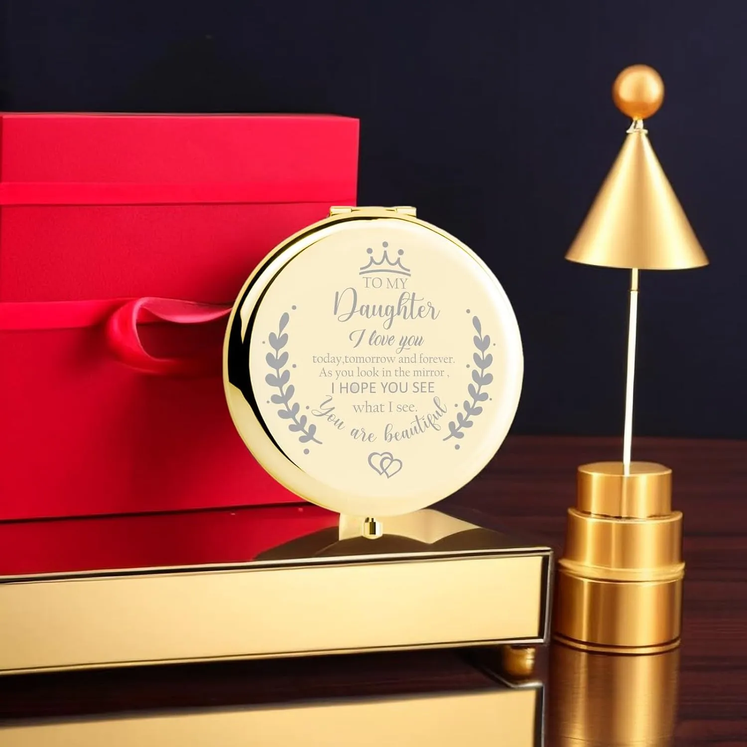 Daughter Gifts Compact Mirror for Daughter from Dad Mom, Daughter Birthday Gifts for Daughter Engraved Makeup Mirror for Daughter