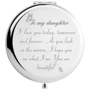 Daughter Gifts from Dad Mom Engraved Makeup Mirror for Daughters