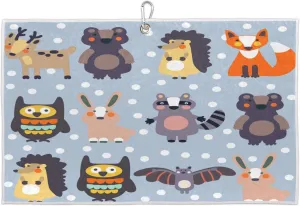 Deer Hedgehog Fox Owl Golf Towel with Heavy Duty Carabiner Clip Quick Dry Ultra Absorbent Club Ball Cleaning Towel Golf Accessories for Men Women