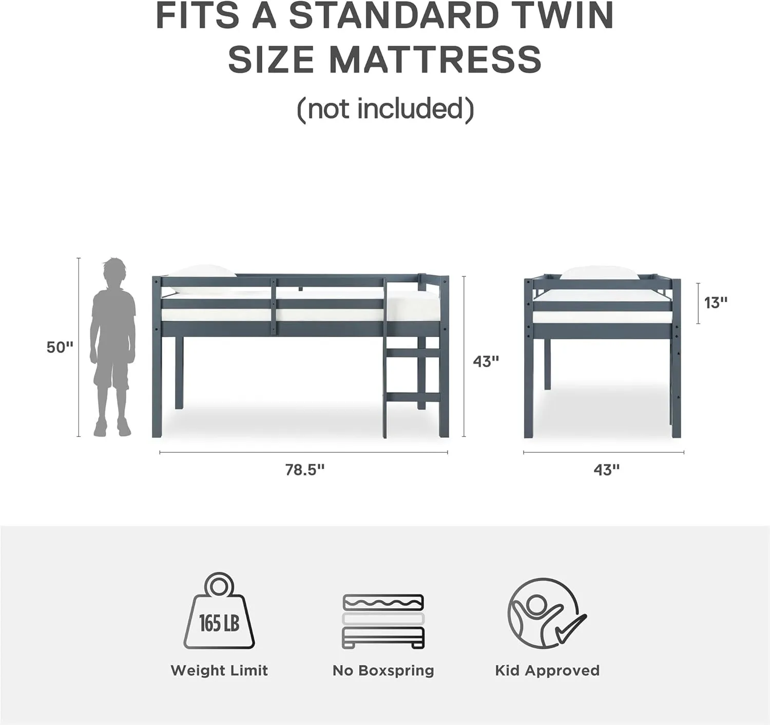 DHP Milton Twin Loft Bed, Space Saving Design, Solid Pine Wood, White Finish