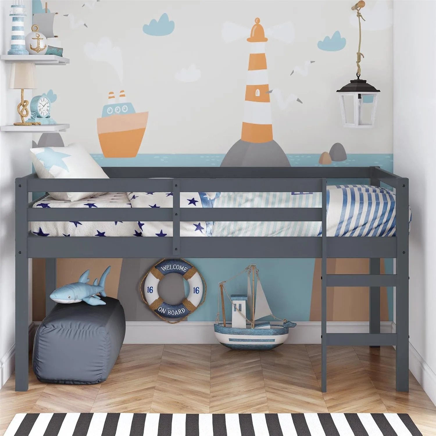 DHP Milton Twin Loft Bed, Space Saving Design, Solid Pine Wood, White Finish