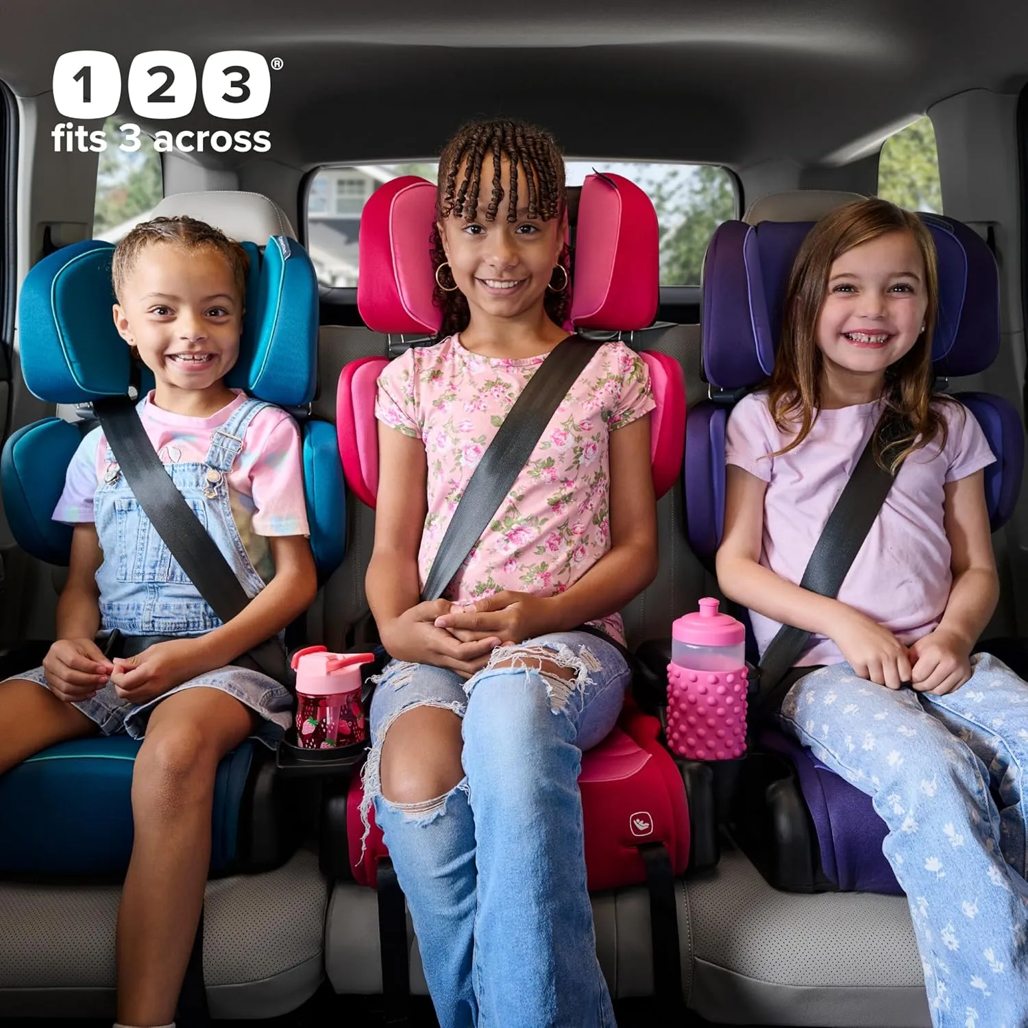 Diono Connect3 R 2-in-1 High Back Booster, Slim Fit 3-Across in Many Mid-Sized Sedans and SUVs, for Children from 40-120 lbs., Lightweight with Cupholder, Blue Surge