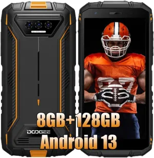 DOOGEE 4G Rugged Phones Unlocked,8GB 128GB Android 13 Smartphone,6300mAh Battery,13MP AI Camera, 5.5" IPS HD  Display,Dual SIM/OTG/GPS/NFC S41 Plus Smartphone Orange