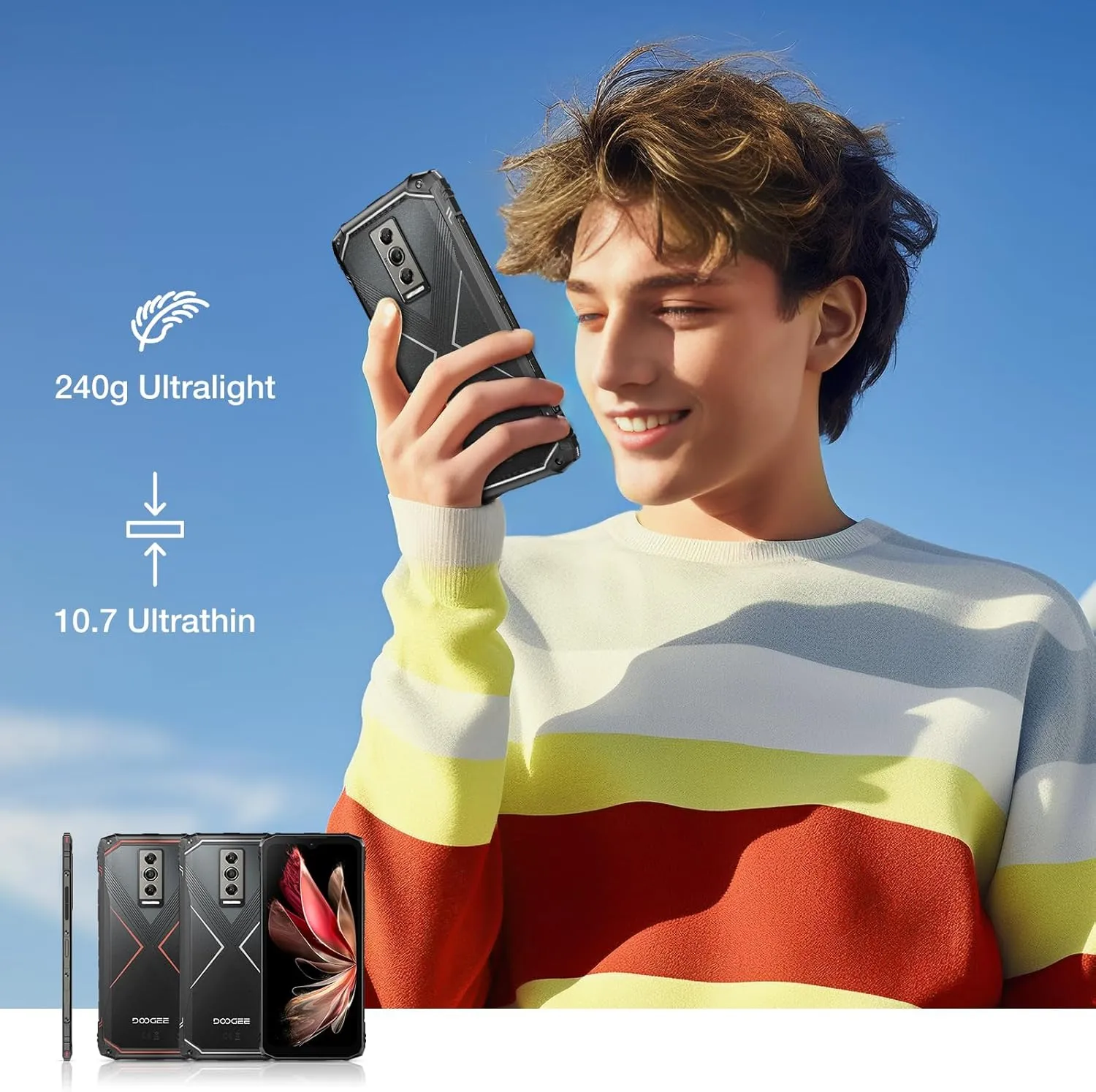 DOOGEE Blade 10 Pro Android 15 Rugged Phone,10.7mm Ultra-Thin,30GB 256GB Rugged Smartphone,Octa Core 6.56" HD 90Hz,50MP 8MP,IP68/IP69K Waterproof Phone,Widevine L1,NFC/Face Unlock