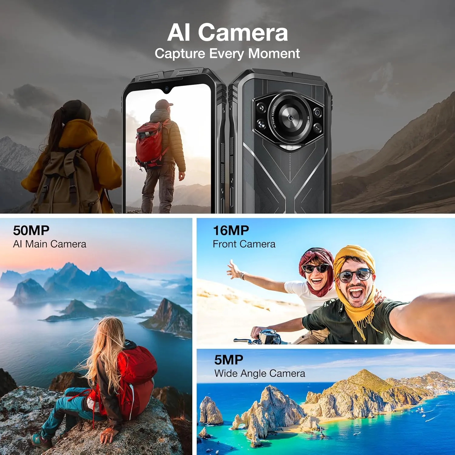 DOOGEE S Cyber Rugged Smartphone Android 14, 10800mAh Battery Rugged Phone, 20GB RAM   256 ROM, 6.58" FHD IPS Waterdrop Screen, 50MP AI Camera/Dual SIM Unlocked/Octa Core/OTG/GPS, Silver