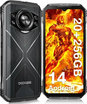 DOOGEE S Cyber Rugged Smartphone Android 14, 10800mAh Battery Rugged Phone, 20GB RAM   256 ROM, 6.58" FHD IPS Waterdrop Screen, 50MP AI Camera/Dual SIM Unlocked/Octa Core/OTG/GPS, Silver