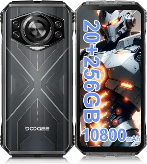 DOOGEE S Cyber Rugged Smartphone, Android 14, 10800mAh Battery Rugged Phone, 20GB RAM  256GB ROM, Expandable to 1TB, 6.58” FHD  IPS, 50MP AI Camera, Dual SIM 4G, Face Unlock, NFC, OTG(Sliver)