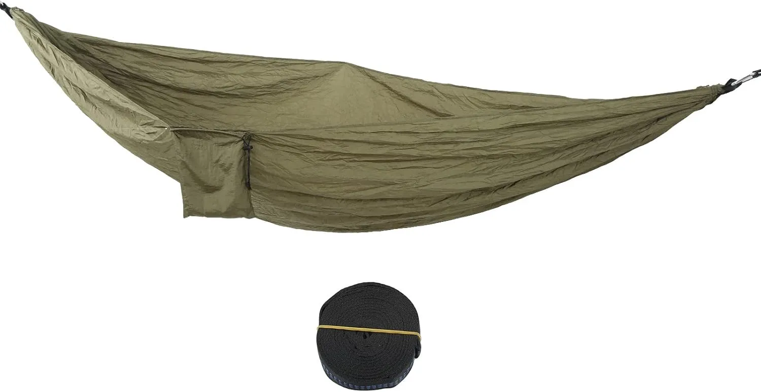 Double Portable Hammock Quick Drying Nylon Camping Hammock with Tree Strap for Outdoor Hiking Travel Backpacking Camping Essentials Camping Gear Camping Hammock (Army Green)