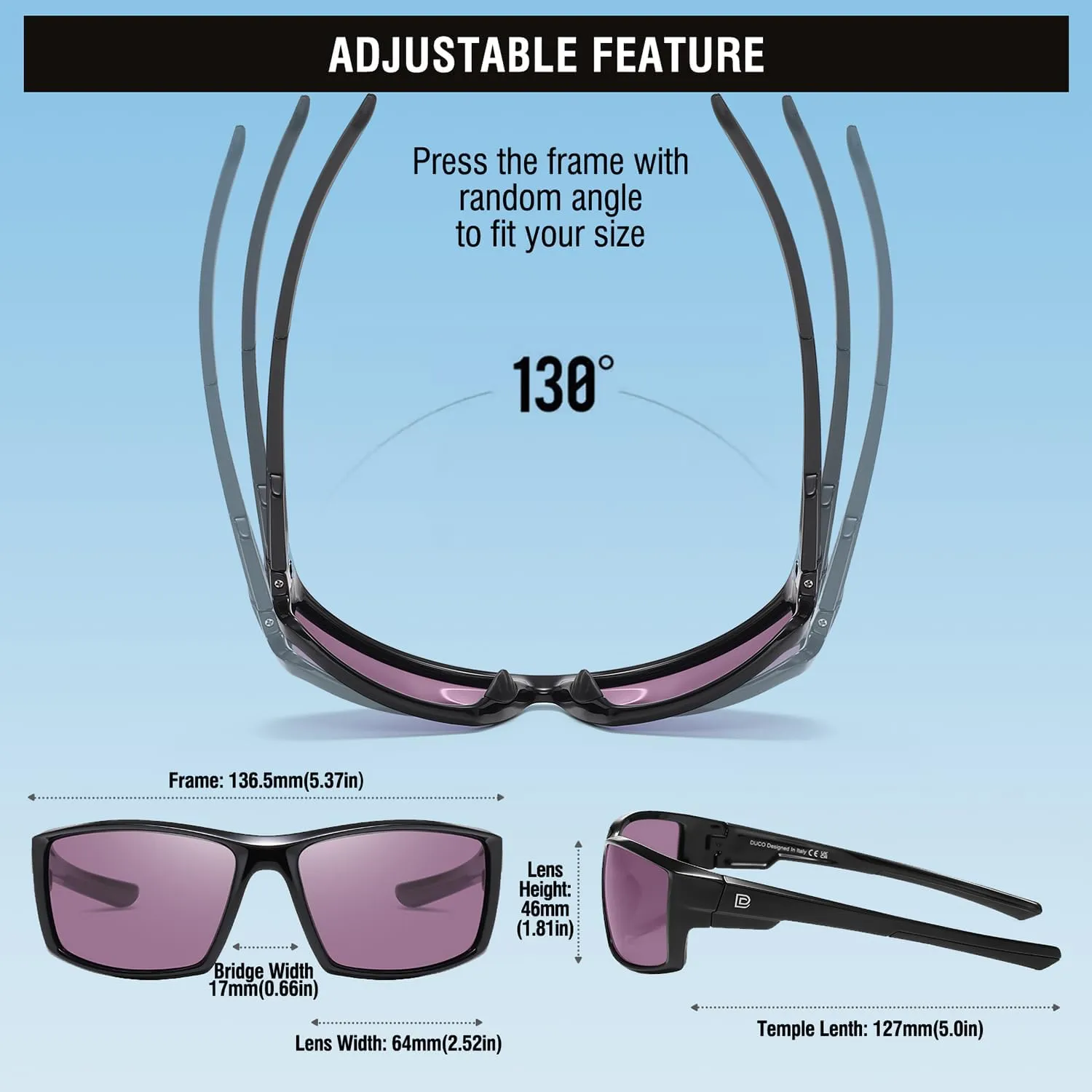 DUCO Polarized Sports Sunglasses for Men Women UV400 Protection Lightweight Frame for Fishing Driving Running F103