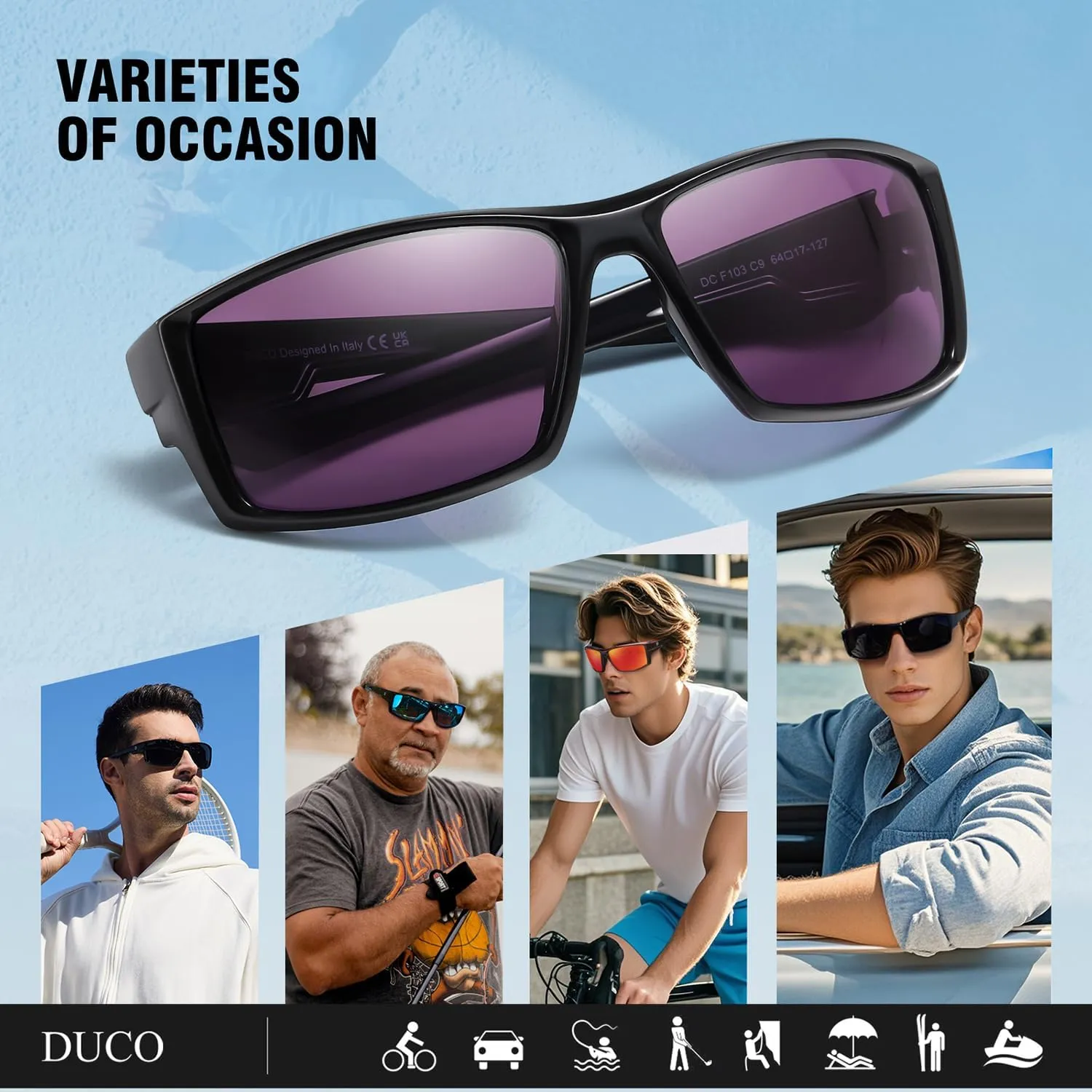 DUCO Polarized Sports Sunglasses for Men Women UV400 Protection Lightweight Frame for Fishing Driving Running F103