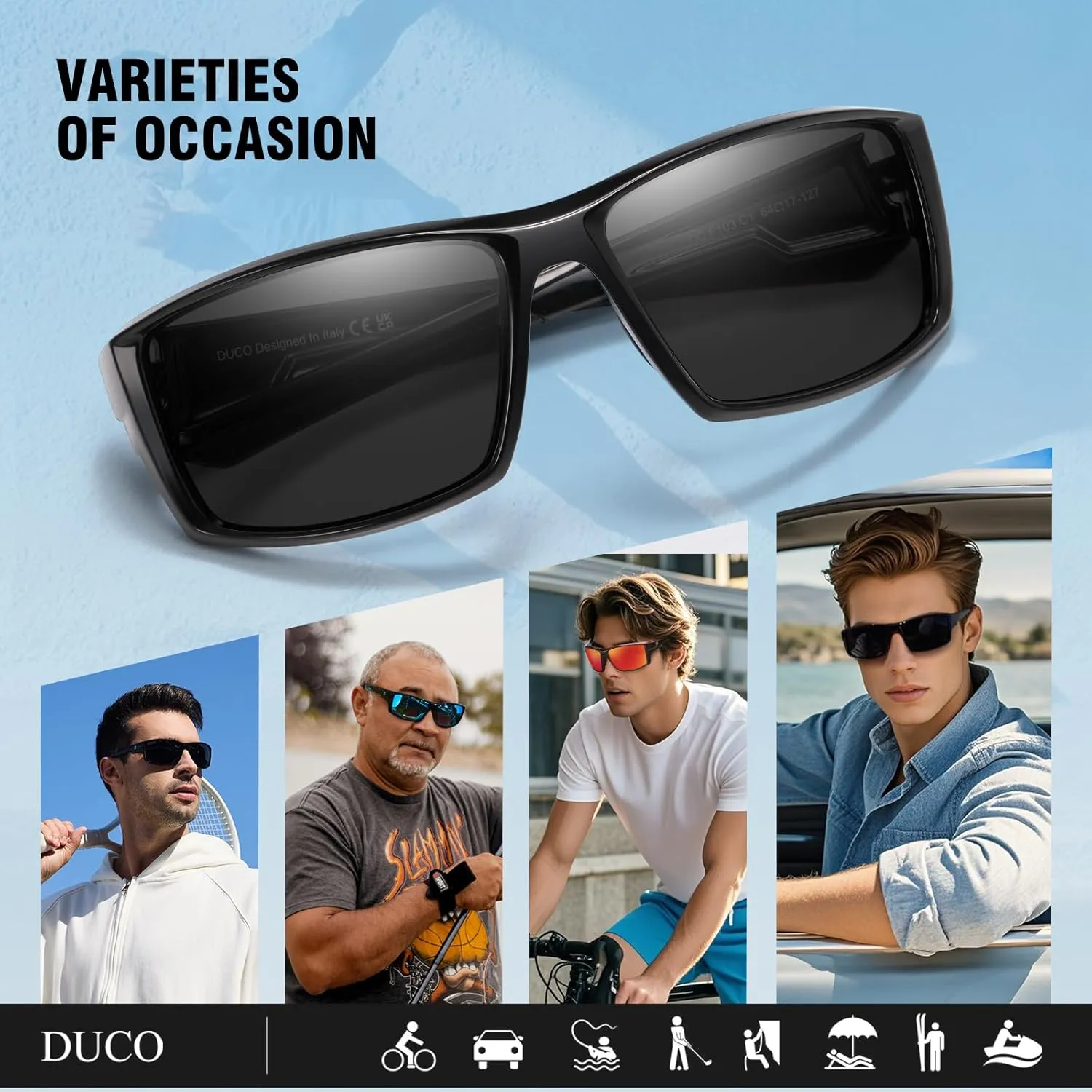 DUCO Polarized Sports Sunglasses for Men Women UV400 Protection Lightweight Frame for Fishing Driving Running F103